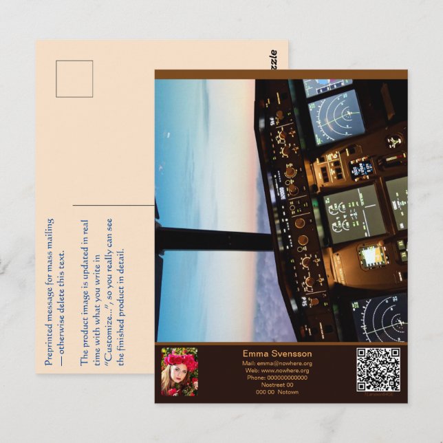 Vykort — Connect, Airplane (Fram/baksida)