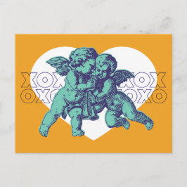 Vykort, Cupid Valentine, Teal Lila Orange Helg Vykort