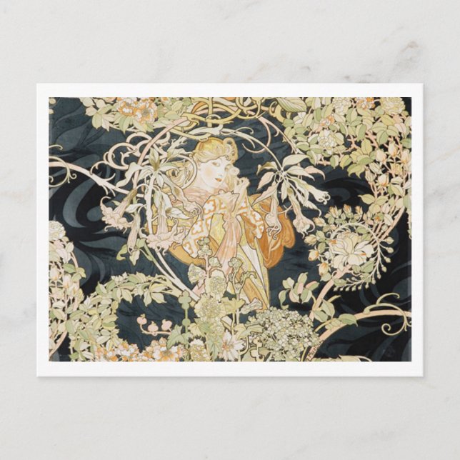 vykort "Dam with a Daisy" av Alphonse Mucha (Framsida)