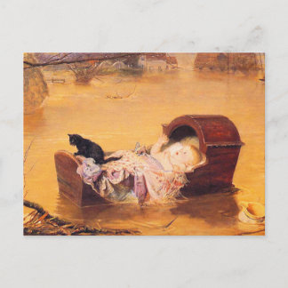 Vykort: En översvämning - med baby och katt Vykort