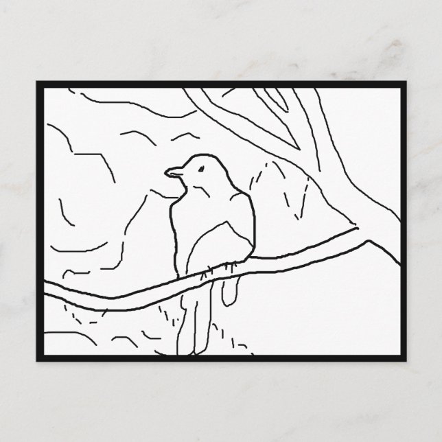 Vykort - Fågel på Gren att Färglägga (Framsida)