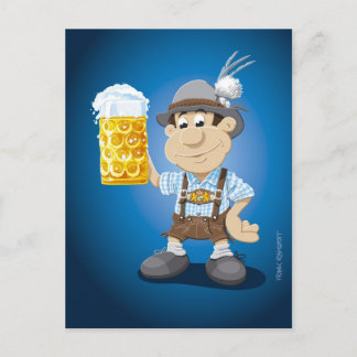Vykort FESTIVAL Lederhosen Tecknad Man Beer