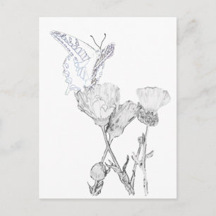 Vykort - Fjäril och blommor att färglägga