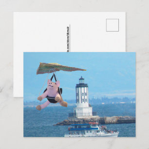 Vykort - flygande gris över LA Harbour Light