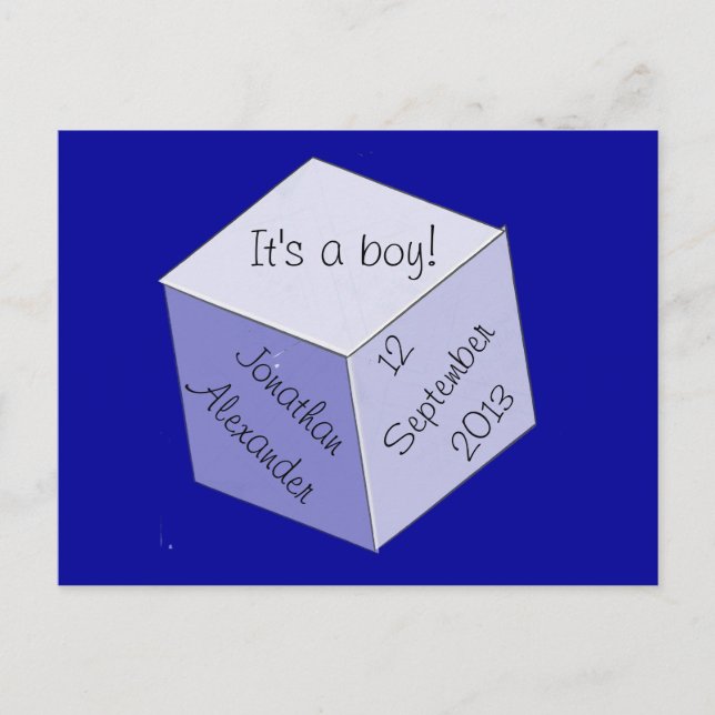 Vykort – Födelseannonsering med babyblock (Framsida)