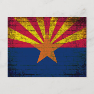 vykort för Arizona flagga grunge-tegelväggen