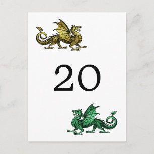 vykort för Bordsnummer för guld Grönt Dragon