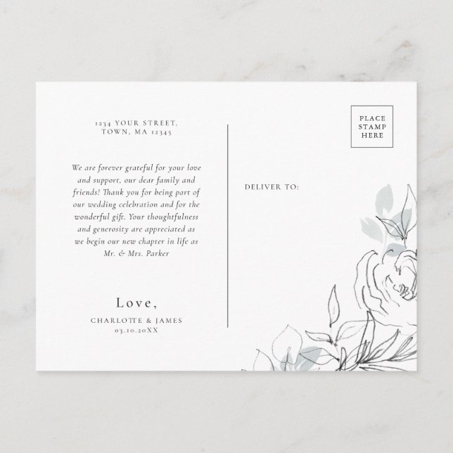 vykort för botaniska Tack (Baksida)