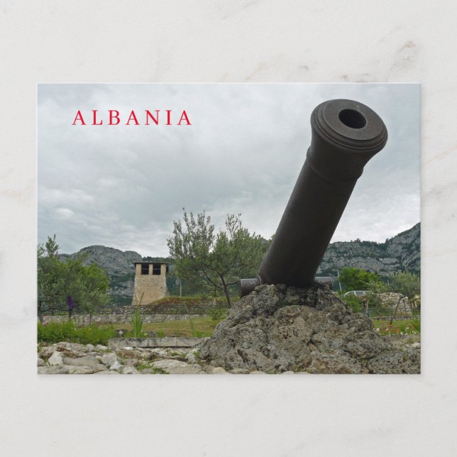 vykort för cannon-vyn i Albaniens Kruje Castle (Framsida)