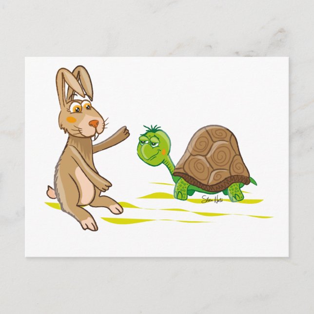 vykort för Cute Hare och Tortoise (Framsida)