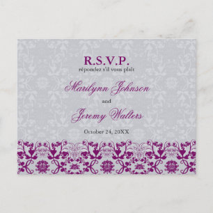 vykort för Damask Swirls Snöre Orchid OSA Bröllop