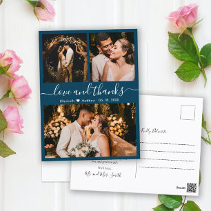 vykort för elegant Script Navy Bröllop Tack