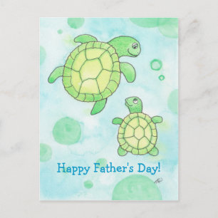 vykort för Fars dag i Cute Sea Turtles