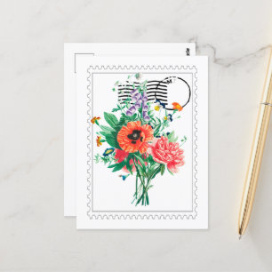 vykort för faux-kanvastryck för blomsterbuquet
