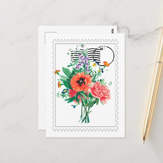 vykort för faux-kanvastryck för blomsterbuquet (Fram/Back In Situ)