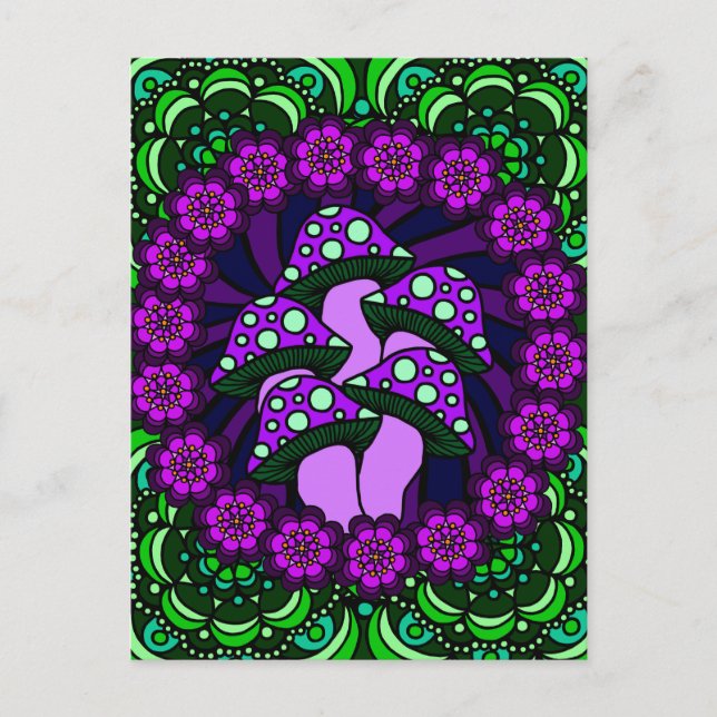 Vykort för fem purpurfärgad champinjoner (Framsida)