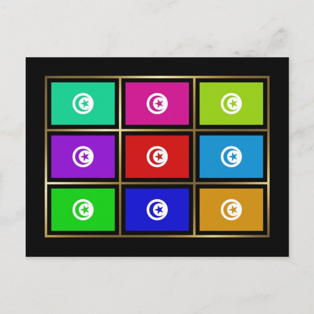 vykort för Flaggor i Tunisien Multihue (Framsida)