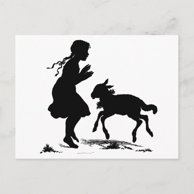 vykort för flicka och lamm (Framsida)