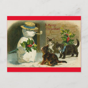 Vykort för god jul för man för vintagekattsnö