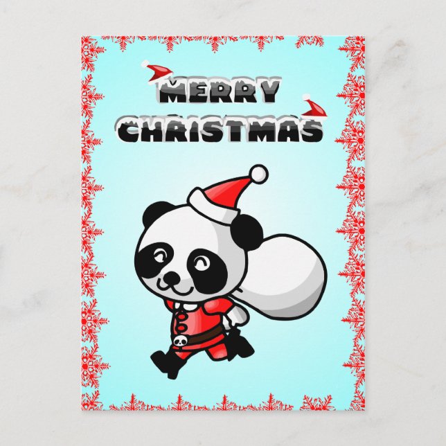 Vykort för god jul för Pandabjörntecknad (Framsida)