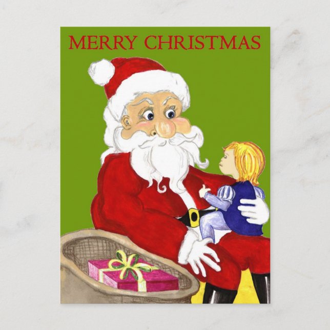 vykort för god jul Santa & Child (Framsida)