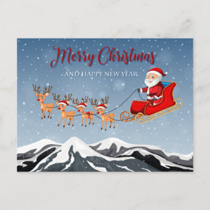vykort för god jul Santa och Reindeer