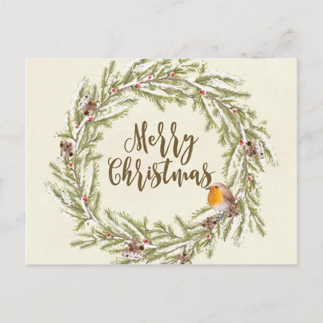 vykort för god jul vinterrobin (Framsida)