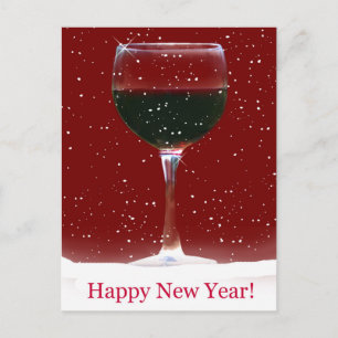 vykort för gott nytt år Red Vin och Snö
