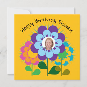 vykort för grattis på födelsedagen Flower Retro