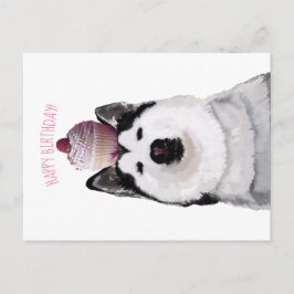 vykort för grattis på födelsedagen, Husky och kumm