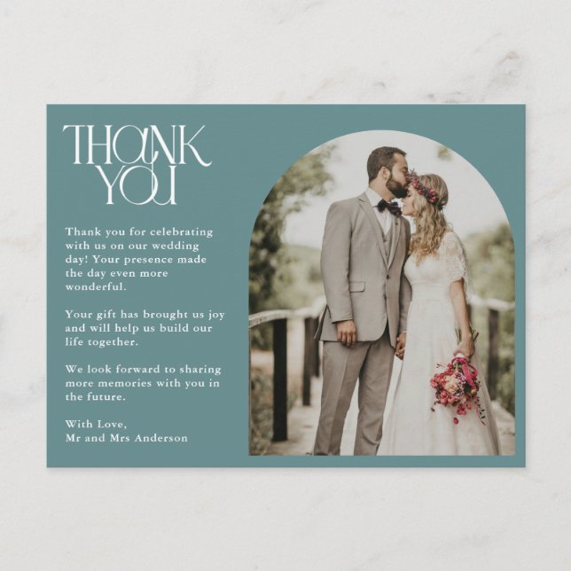 vykort för grönt Arch Photo Bröllop Tack (Framsida)