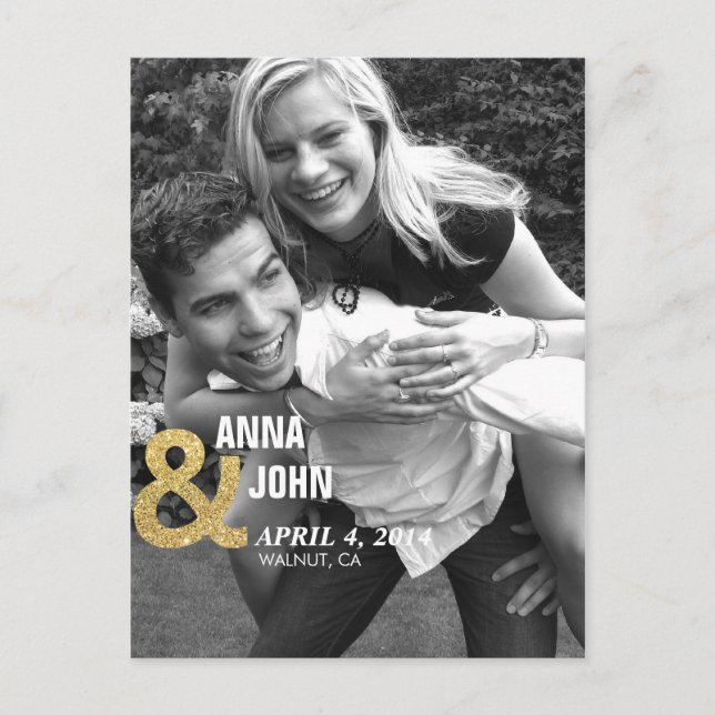 vykort för guld Glitter Spara datum meddelande (Framsida)