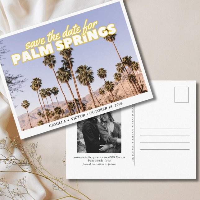 vykort för handflatan Vår Bröllop spara datum (Palm Springs Wedding Save the Date Postcard
)