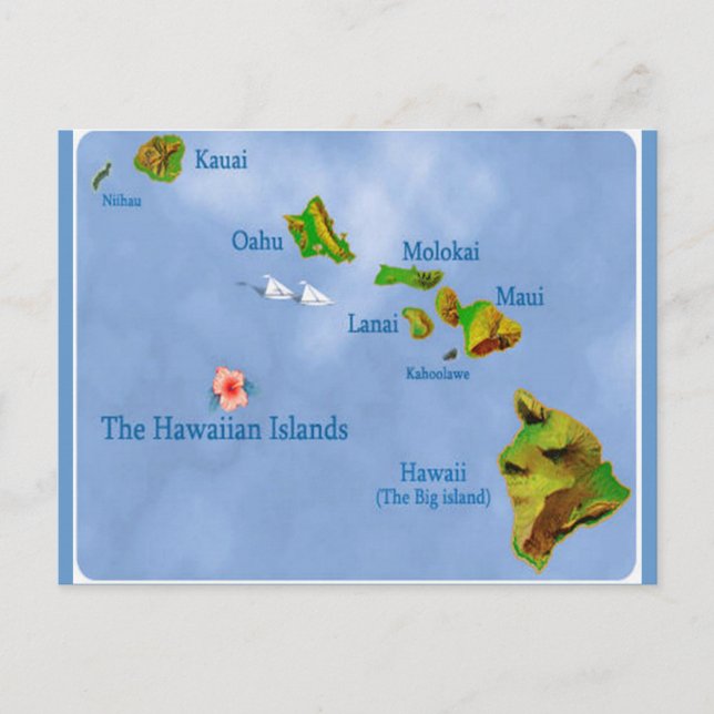 vykort för Hawaiian Island Karta (Framsida)