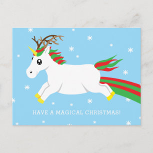 Vykort för helgdag för julrenUnicorn magisk