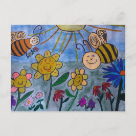 vykort för honungsbin och blommor