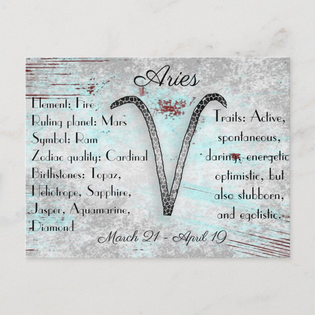 vykort för Horoscope Sign Aires (Framsida)