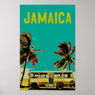 vykort för Jamaica, buss och handflatan träd Poster