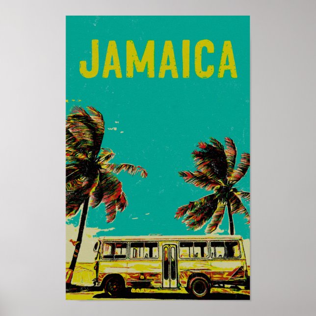 vykort för Jamaica, buss och handflatan träd Poster (Framsidan)