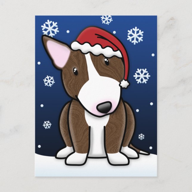 Vykort för jul för Kawaii Brindle tjurTerrier (Framsida)