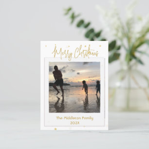 Vykort för julfamiljen Photo Guld Merry-vykort