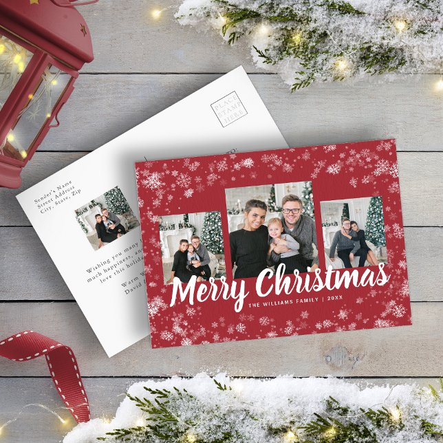 Vykort för julfotopassage-Helgdag (Christmas Photo Collage Holiday Postcard)