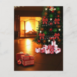 vykort för julgran och fireplace