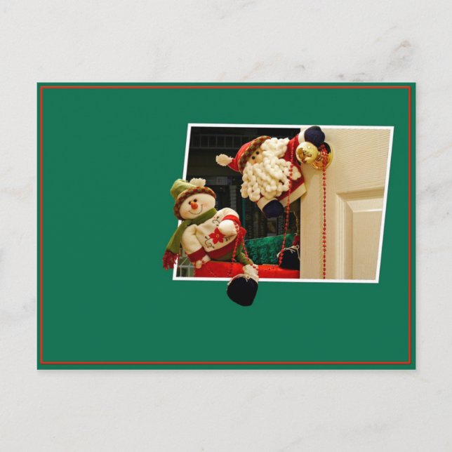 Vykort för julgranen Jultomten och Snögubbe (Framsida)