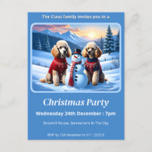 Vykort för julinbjudan till pudel och Snögubbe