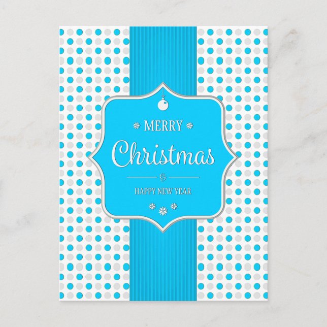 Vykort för julSilver-Blått polka dots (Framsida)