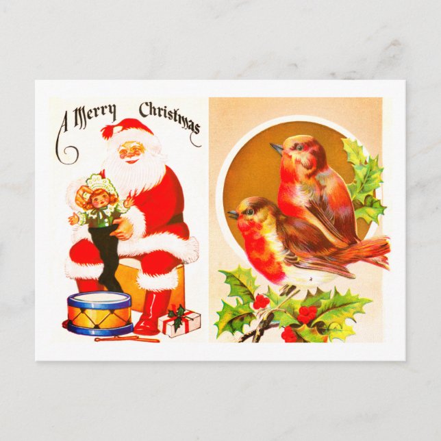 vykort för jultomte och robiner God jul (Framsida)