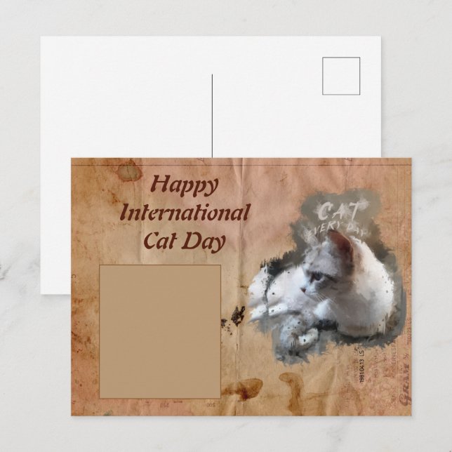 vykort för kattdagen i lycklig Internationell (Fram/baksida)