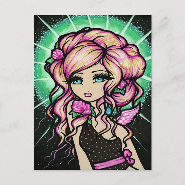 Vykort för konst för frostad rosa ängelfantasi (Framsida)