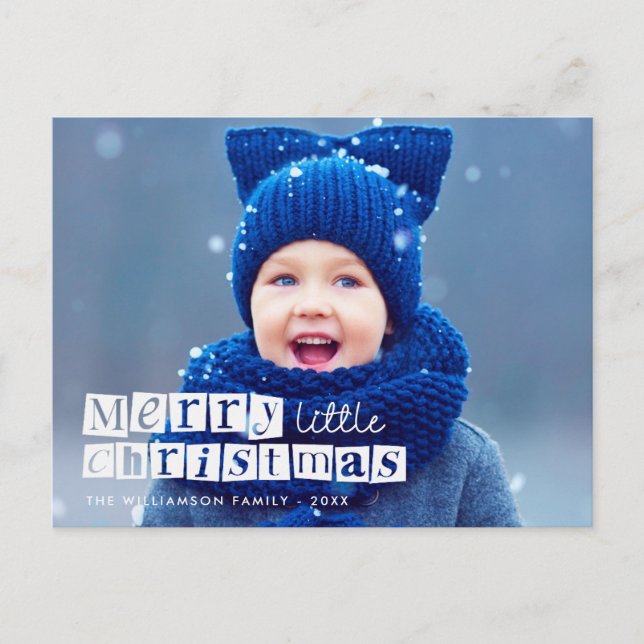 vykort för liten kristmas-blå typografi-helgdag (Framsida)